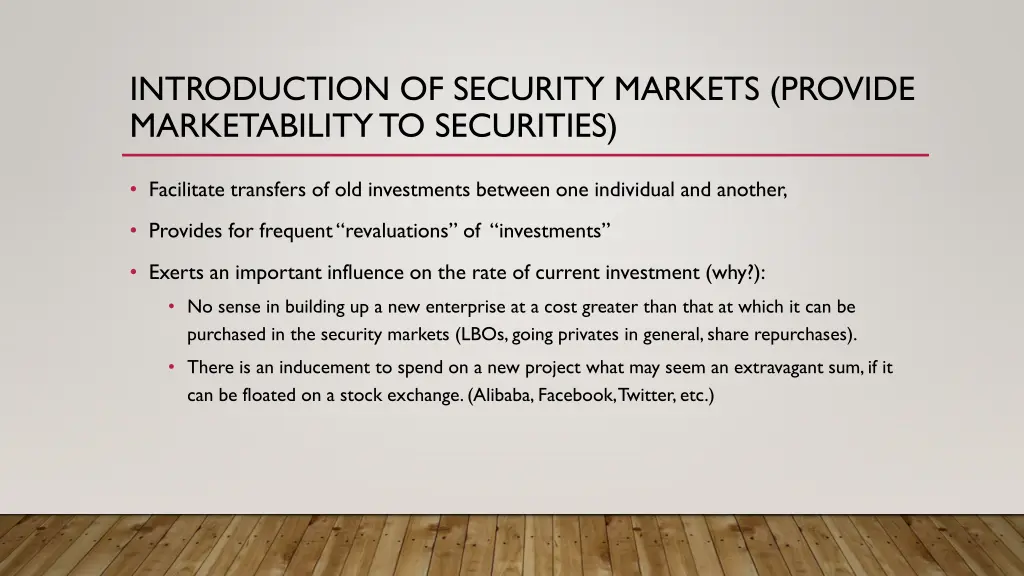 introduction of security markets provide
