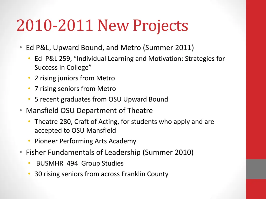 2010 2011 new projects