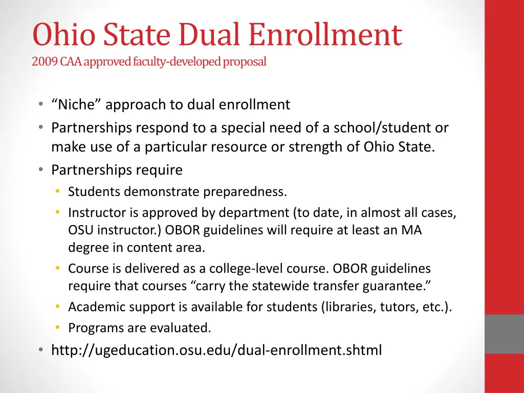 ohio state dual enrollment 2009 caa approved