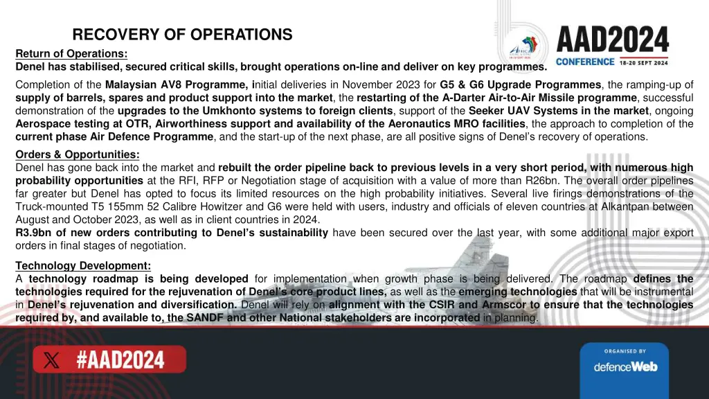 recovery of operations return of operations denel