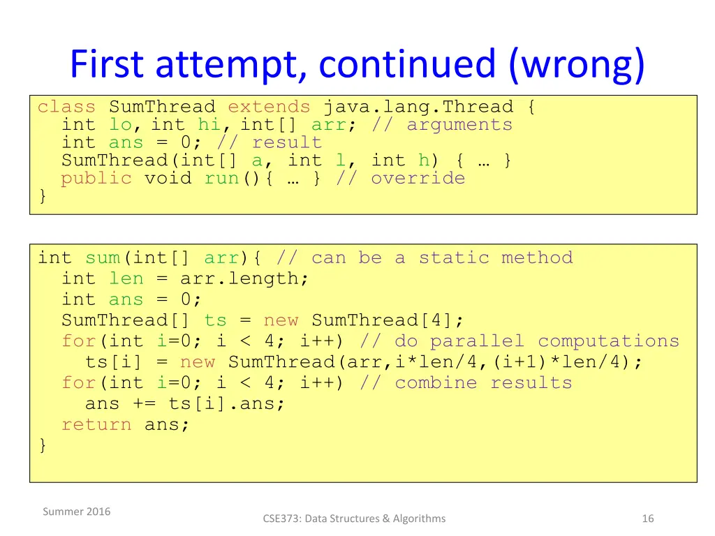 first attempt continued wrong class sumthread