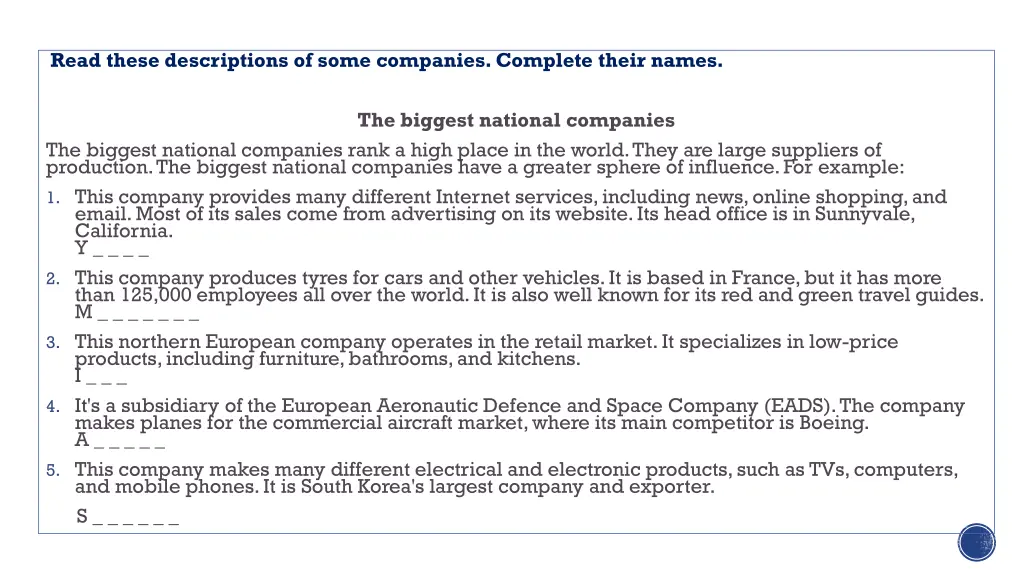 read these descriptions of some companies
