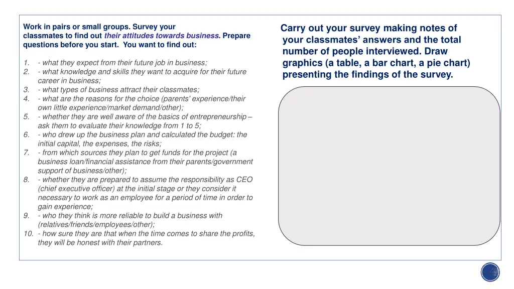 work in pairs or small groups survey your