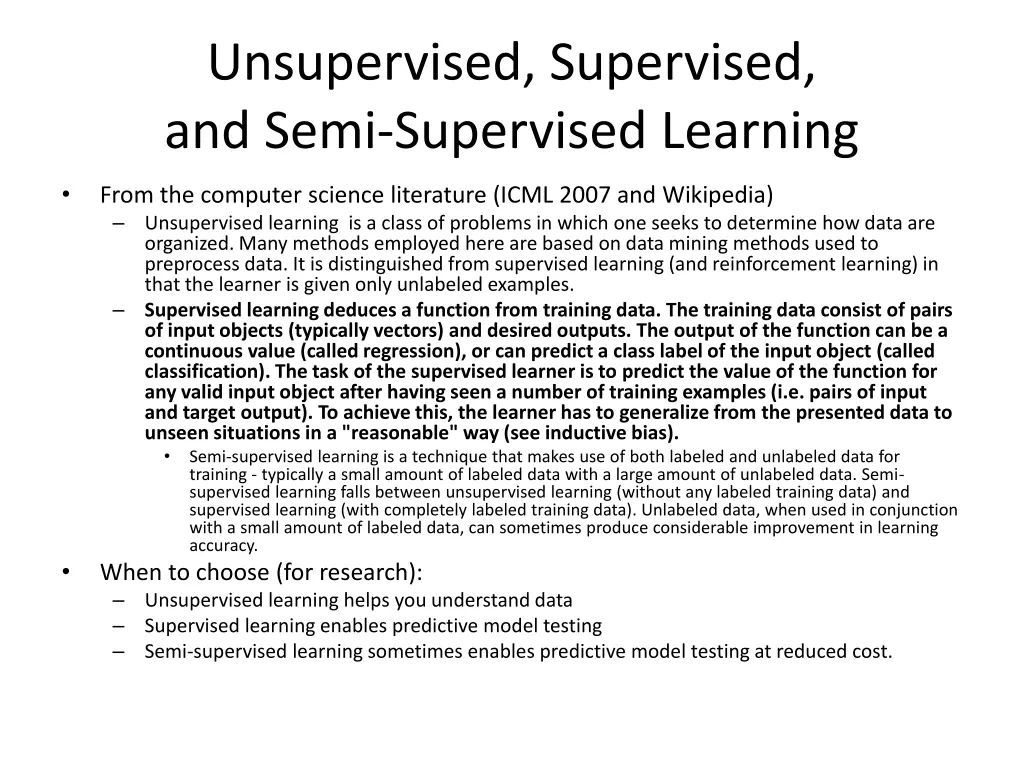 unsupervised supervised and semi supervised