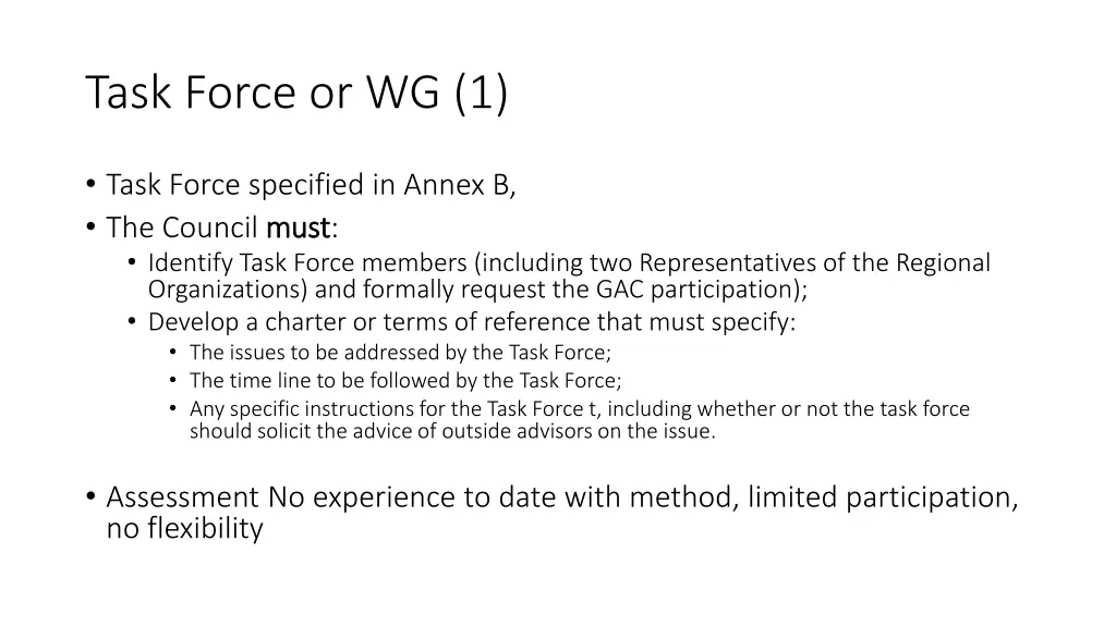 task force or wg 1