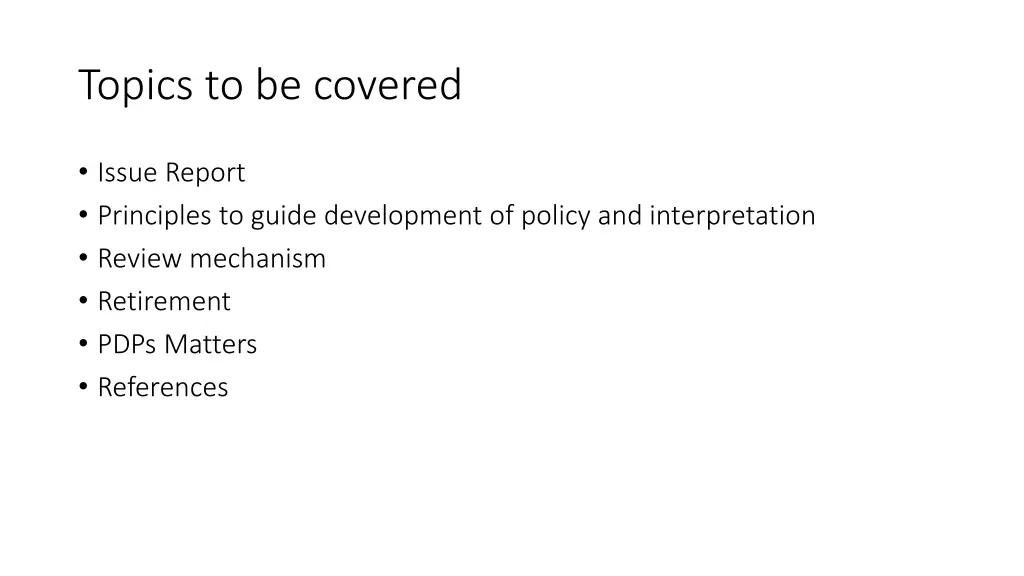 topics to be covered