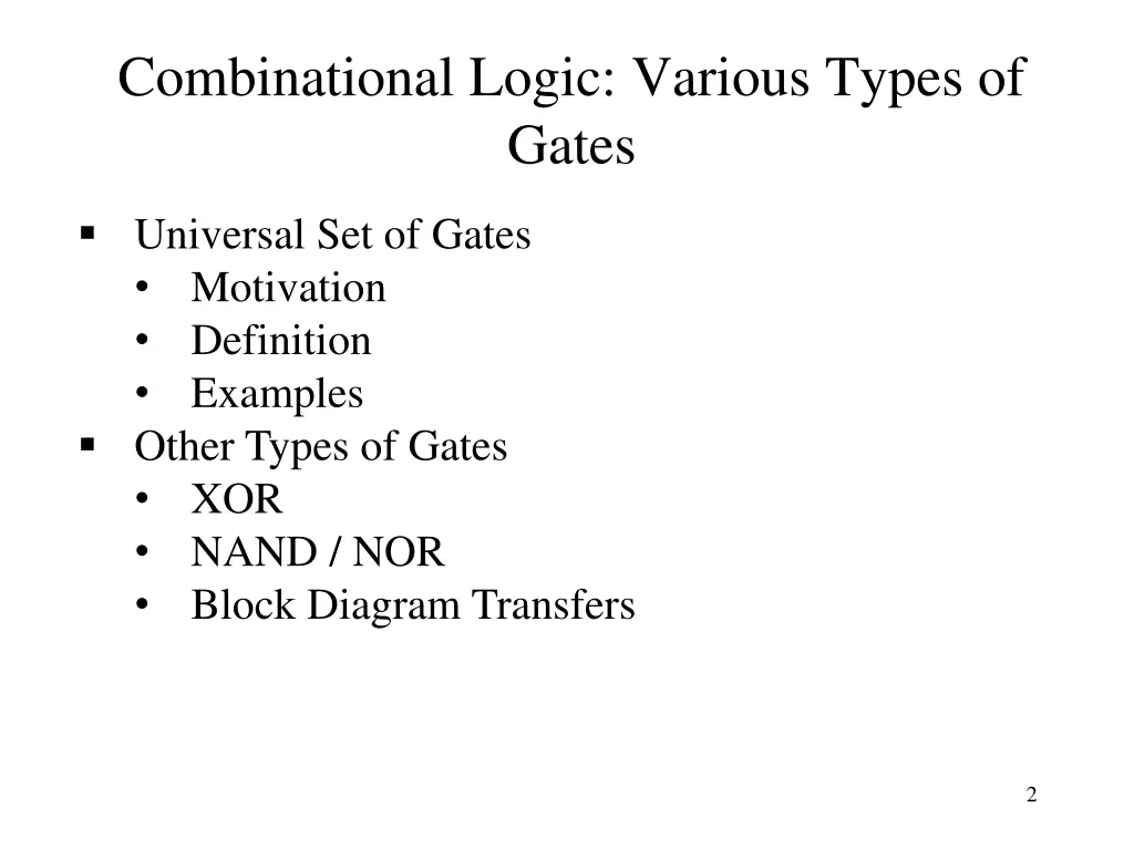 combinational logic various types of gates