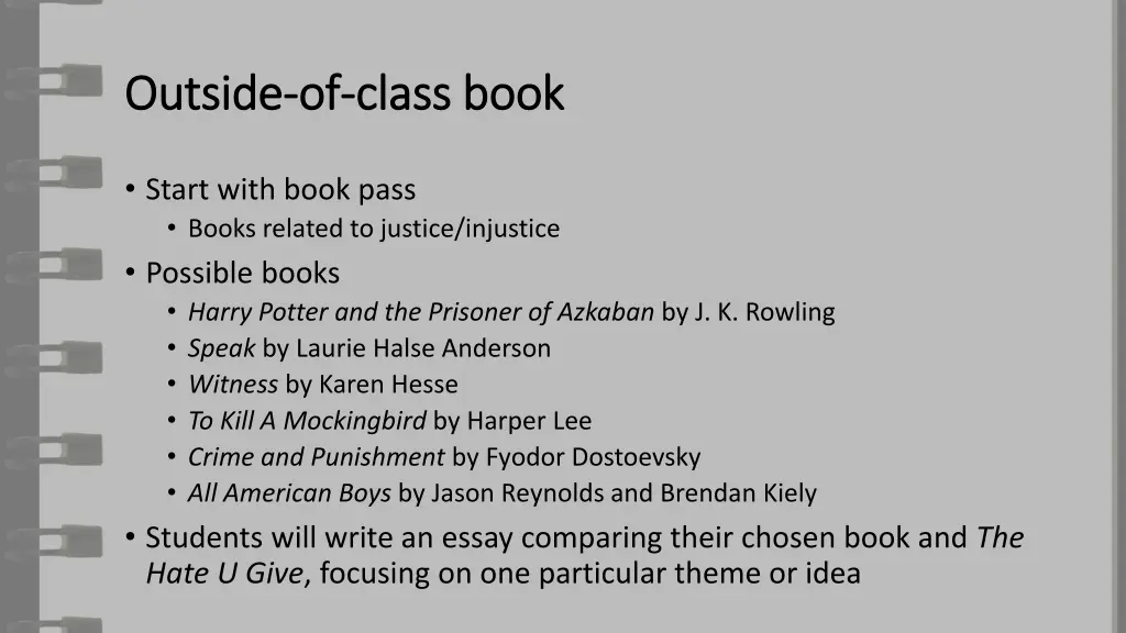 outside outside of of class book