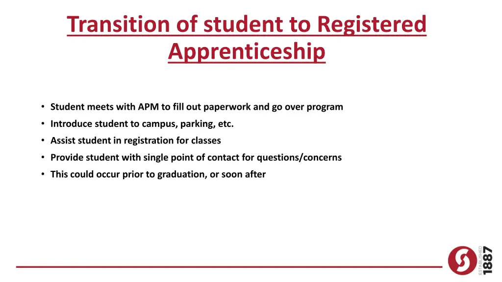 transition of student to registered apprenticeship