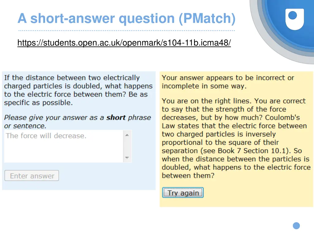 a short answer question pmatch
