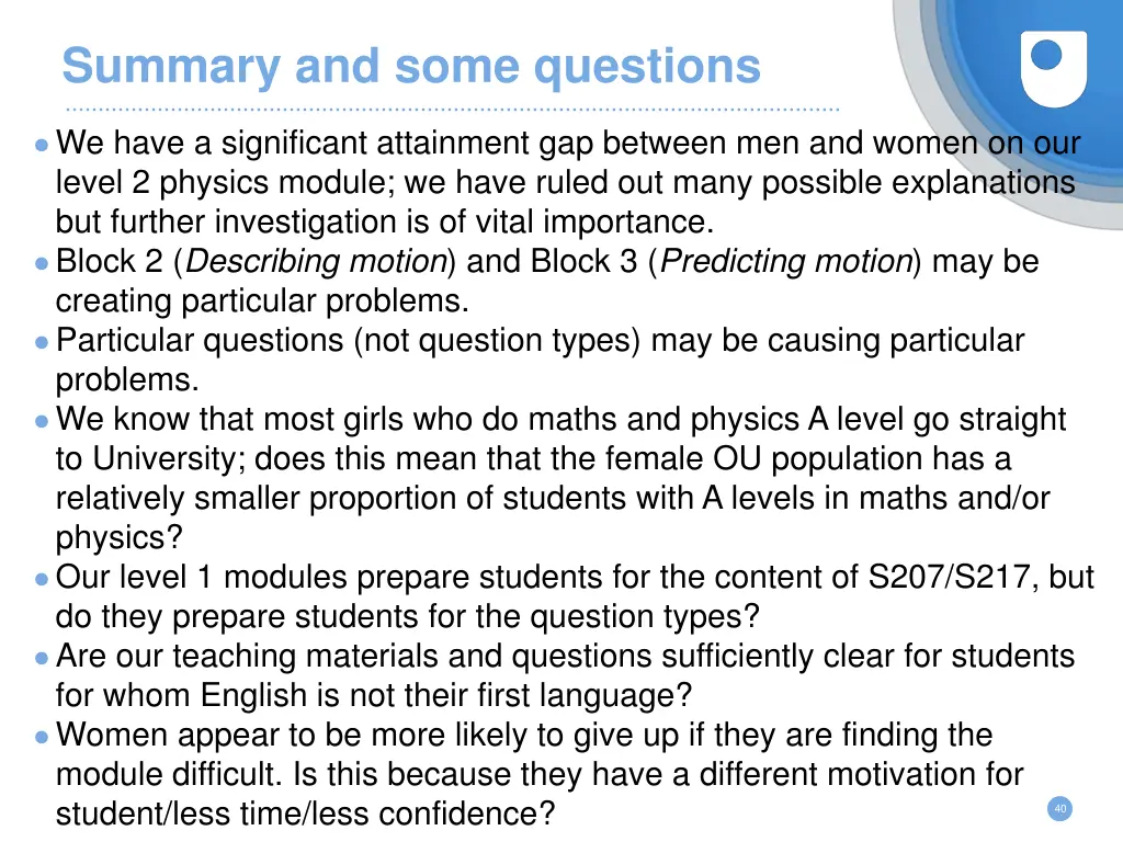 summary and some questions
