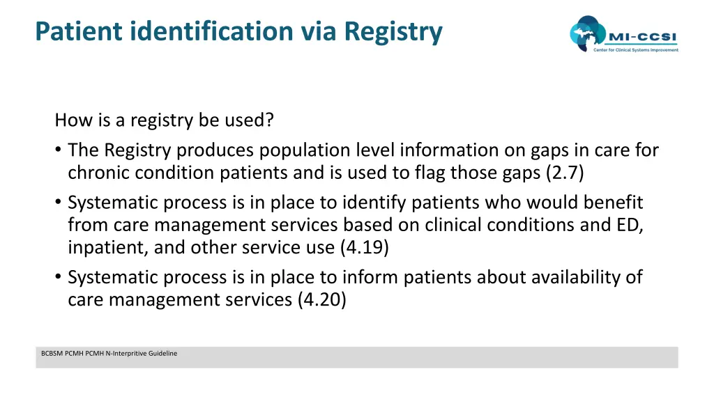 patient identification via registry 1
