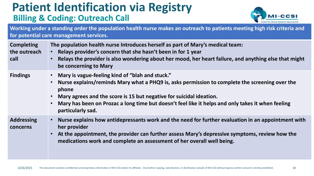 patient identification via registry billing 1