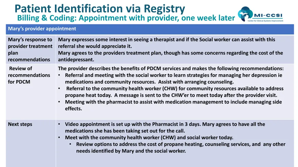 patient identification via registry billing 4