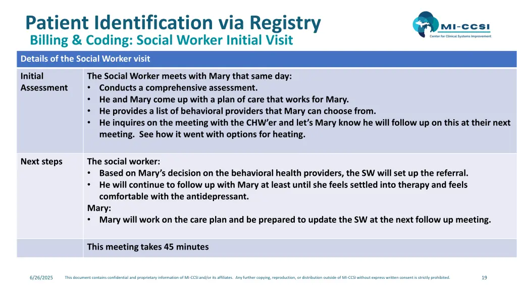 patient identification via registry billing 6