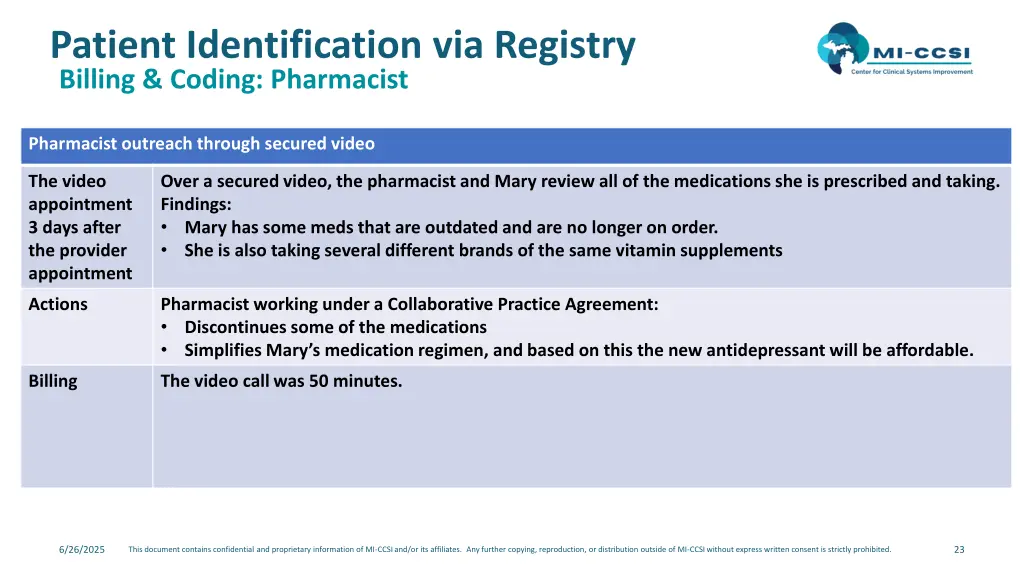 patient identification via registry billing 8