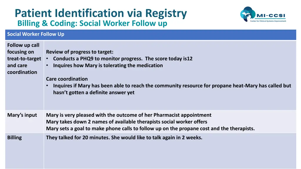 patient identification via registry billing 9
