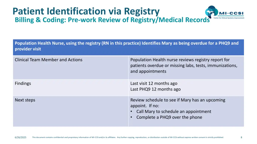 patient identification via registry billing