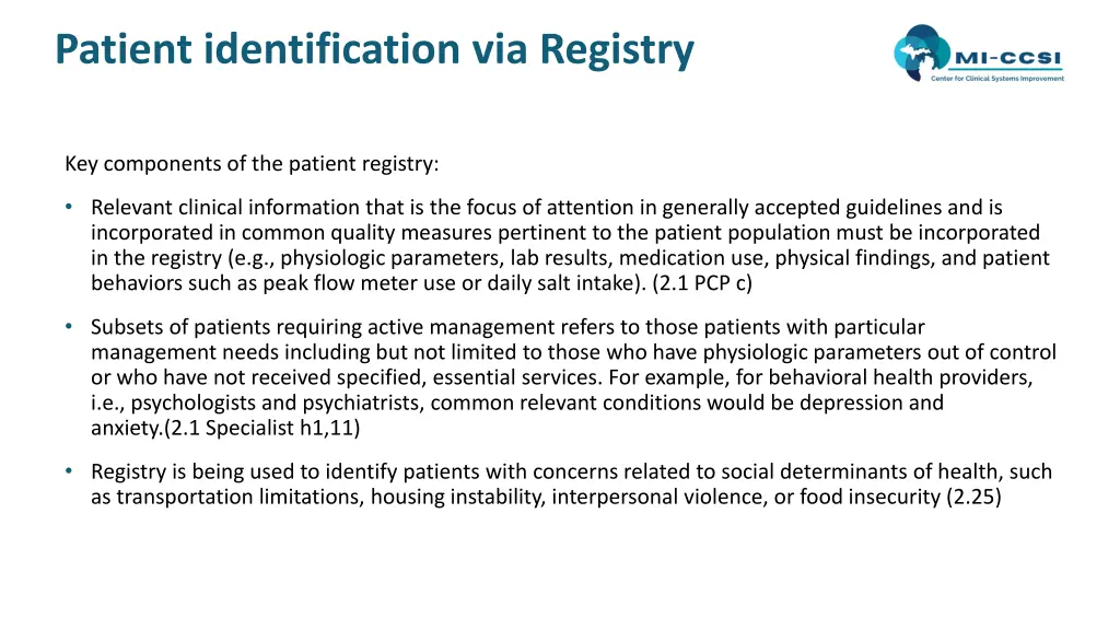 patient identification via registry