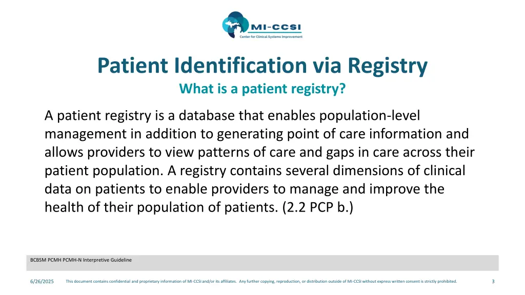 patient identification via registry what