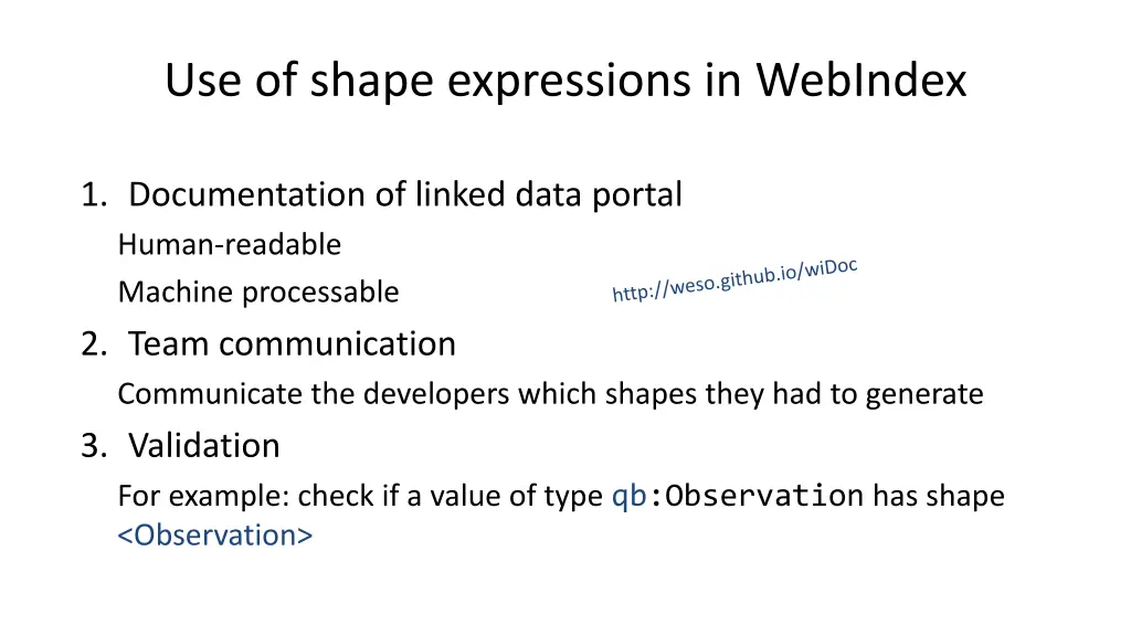 use of shape expressions in webindex