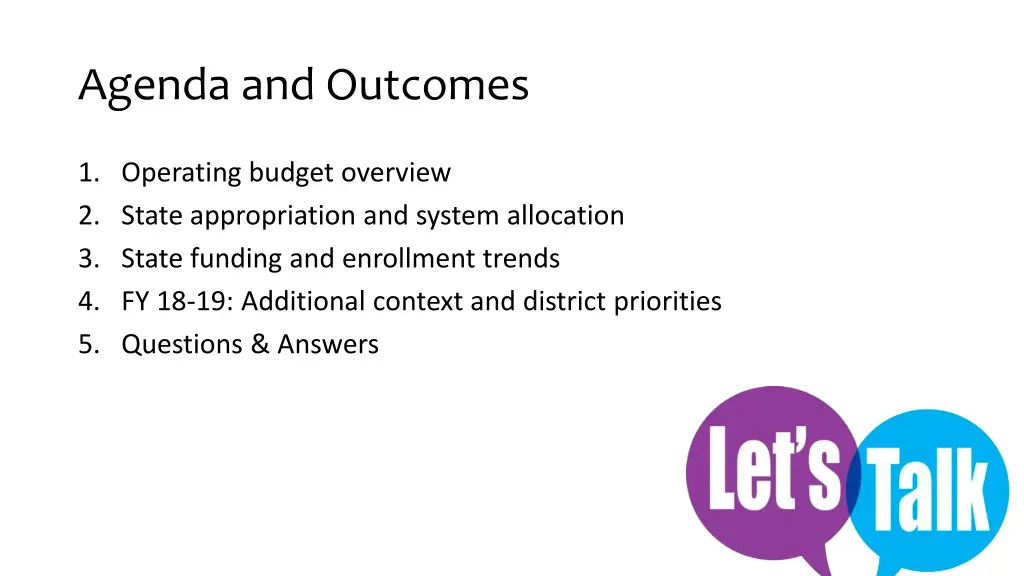 agenda and outcomes