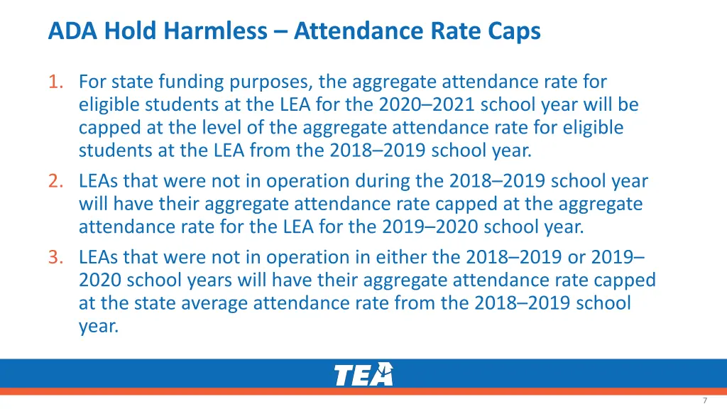 ada hold harmless attendance rate caps