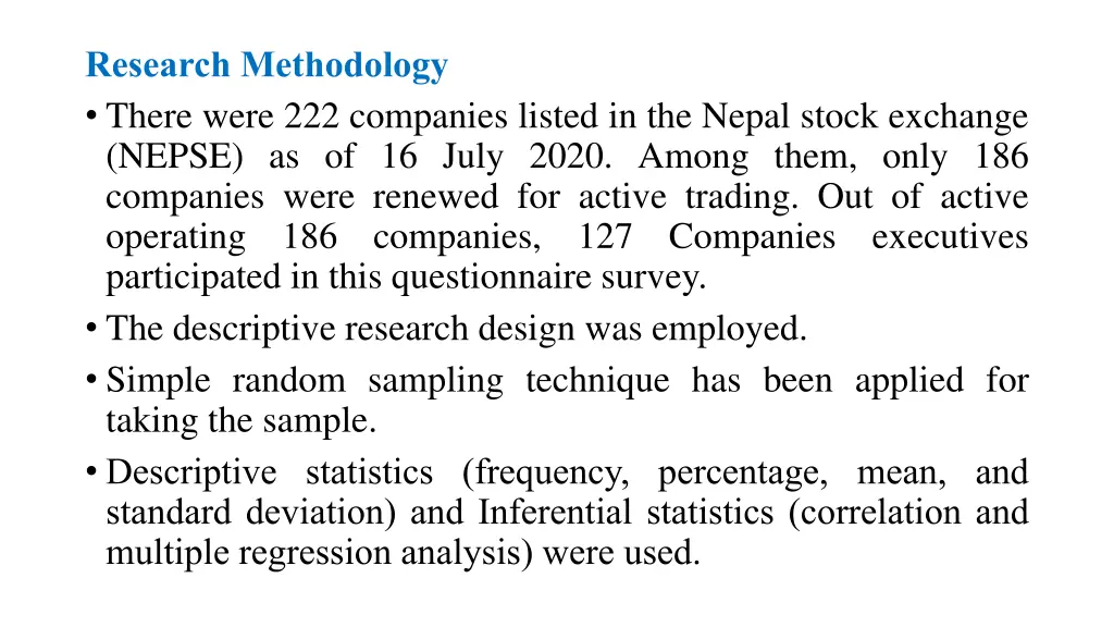 research methodology there were 222 companies
