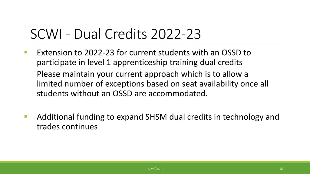 scwi dual credits 2022 23