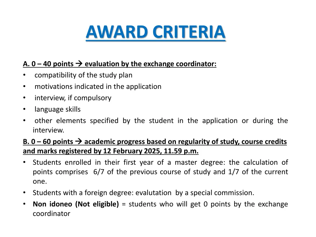 award criteria