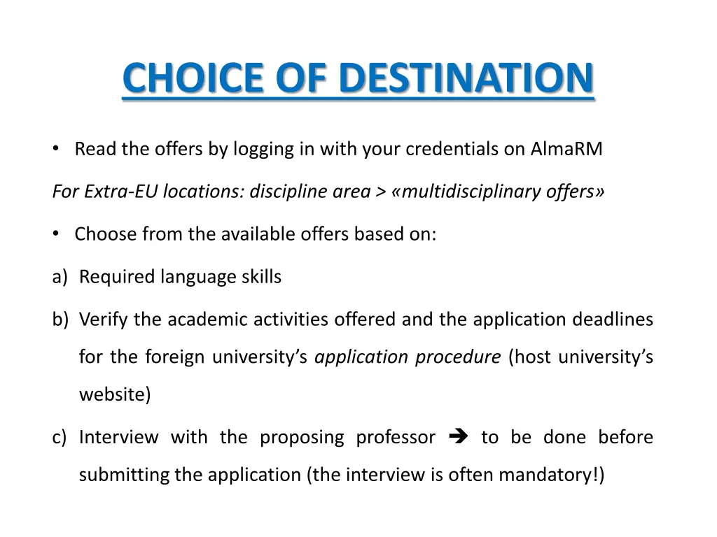 choice of destination