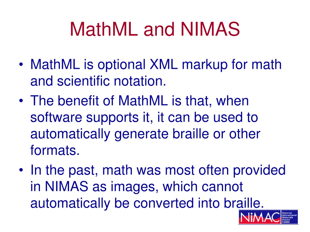 mathml and nimas