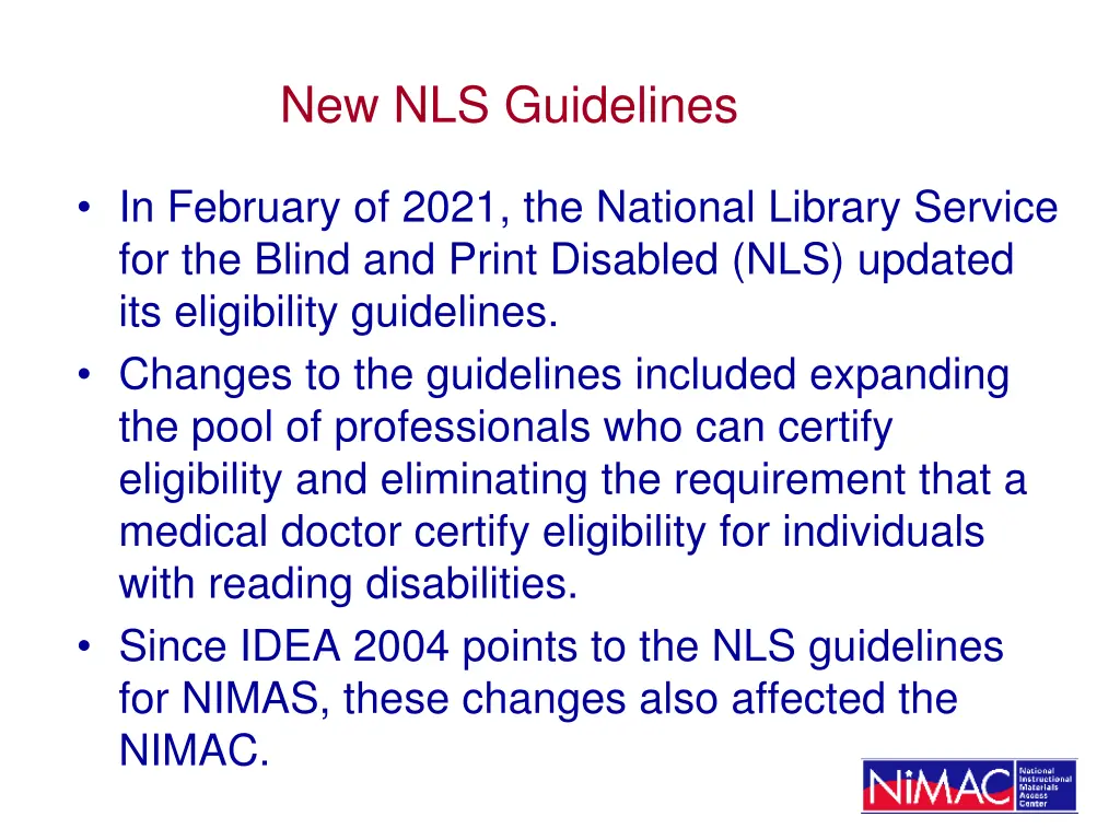 new nls guidelines