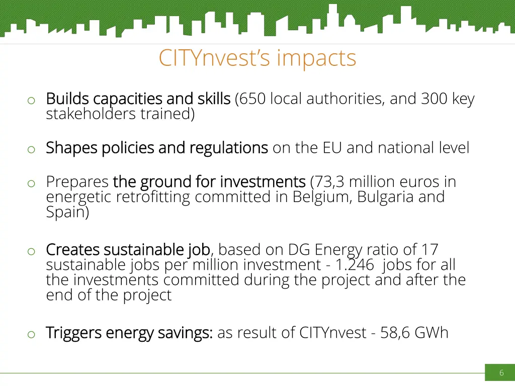citynvest s impacts