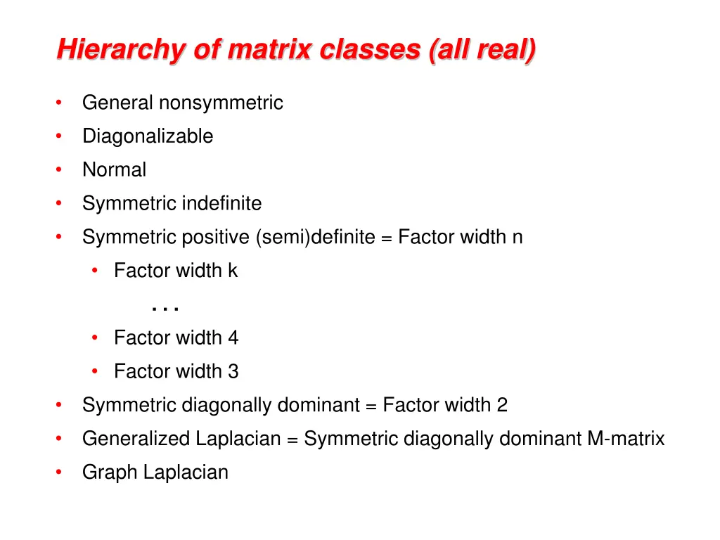 hierarchy of matrix classes all real