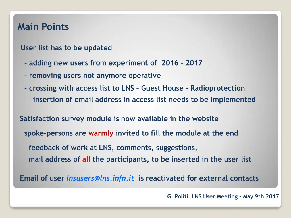 main points