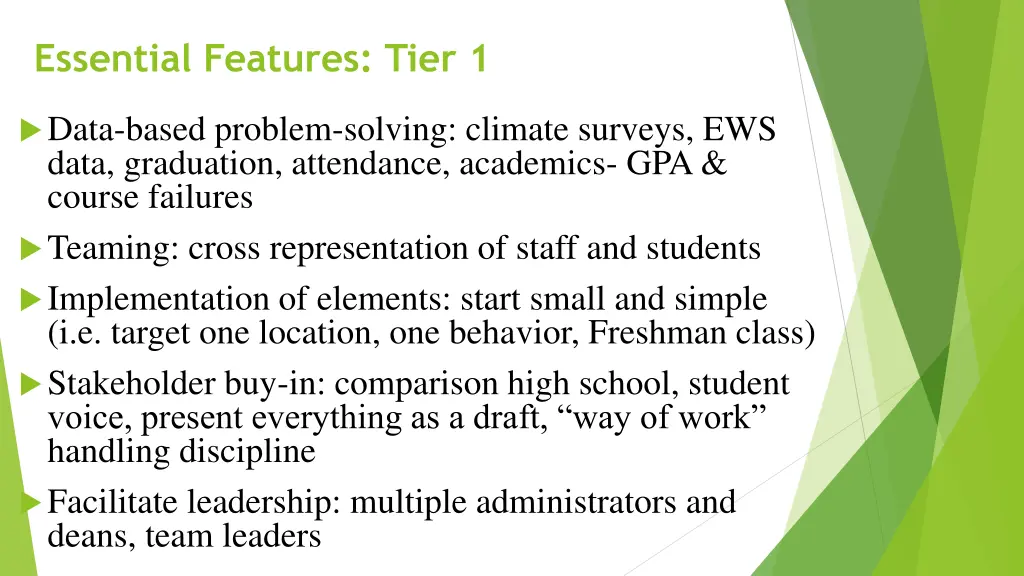 essential features tier 1