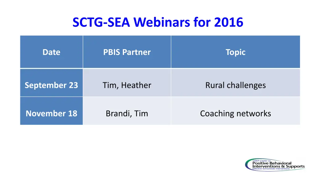 sctg sea webinars for 2016