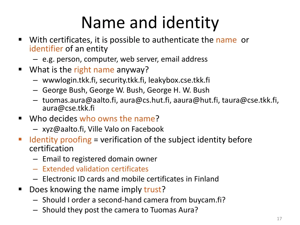 name and identity with certificates