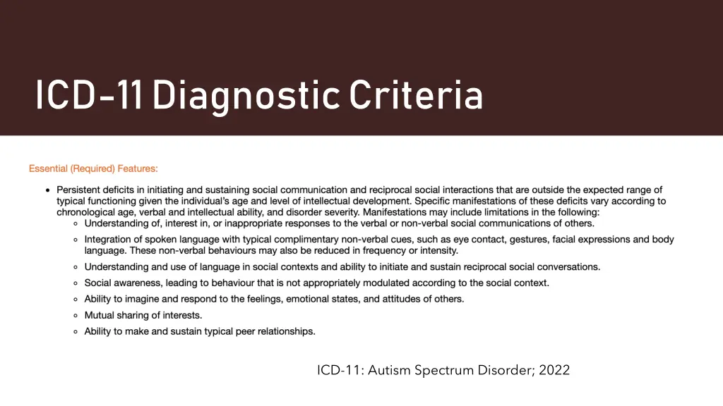 icd 11 diagnostic criteria