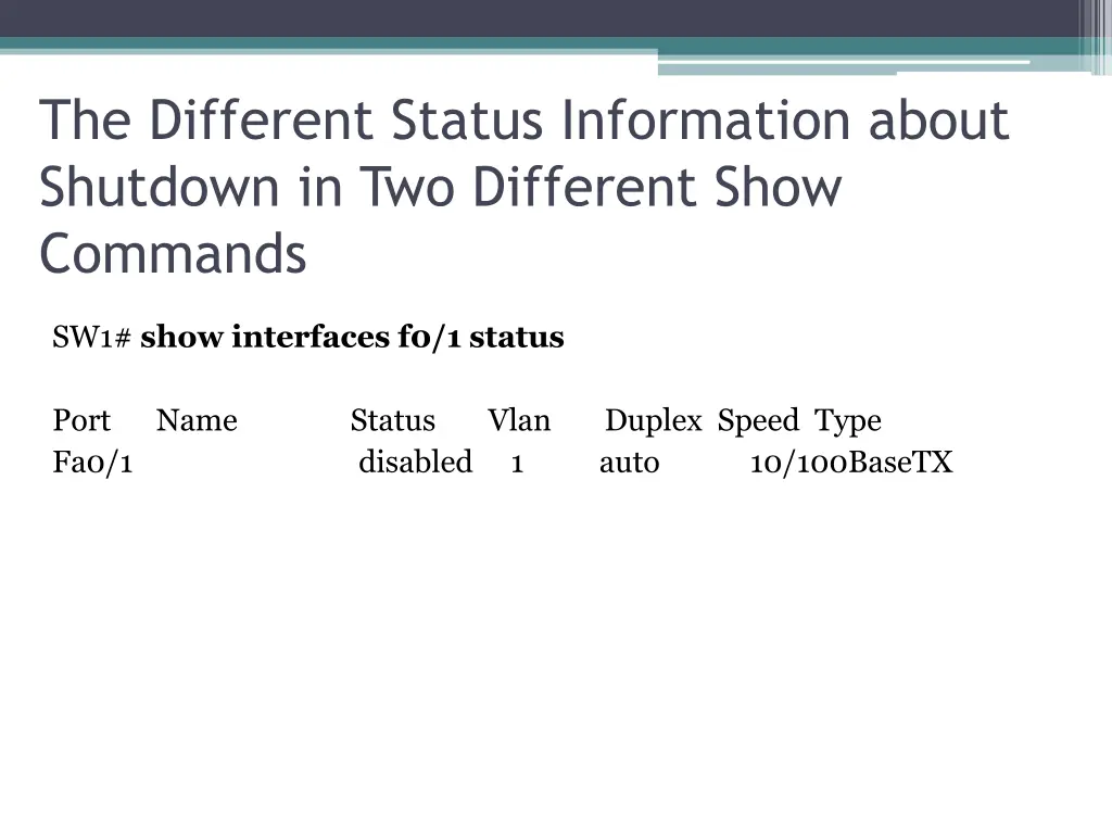 the different status information about shutdown
