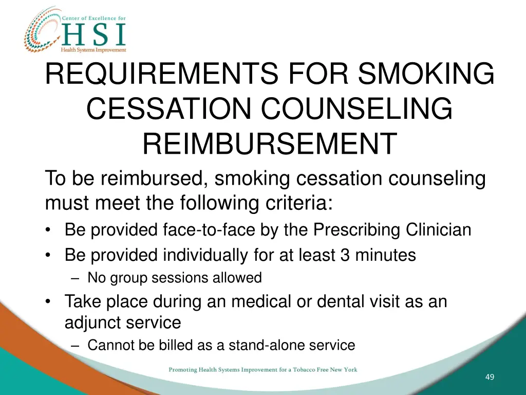 requirements for smoking cessation counseling