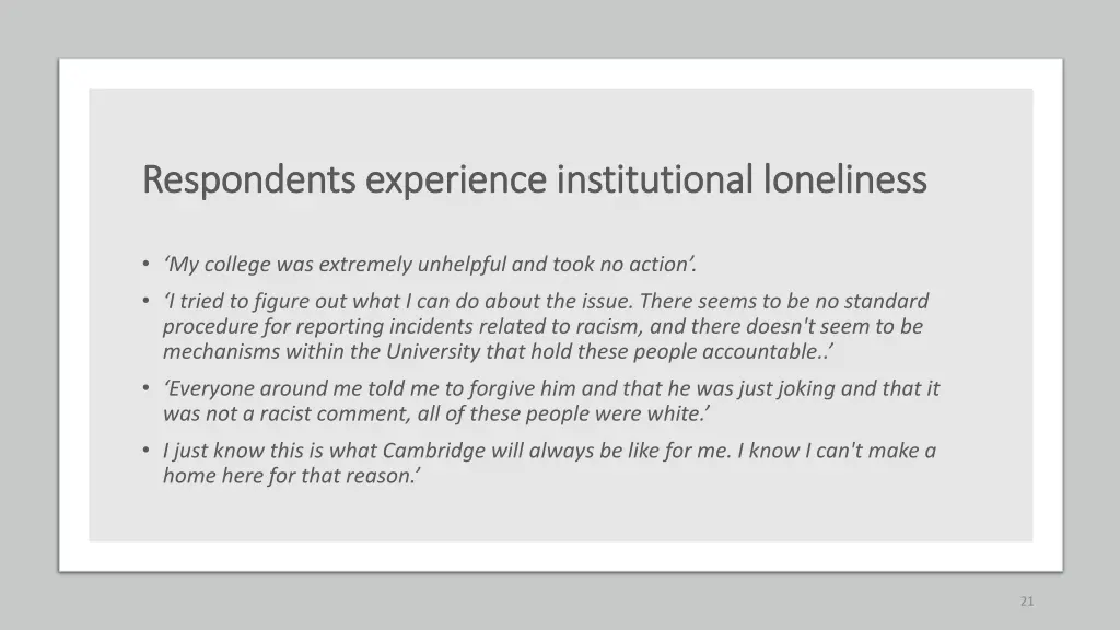 respondents experience institutional loneliness