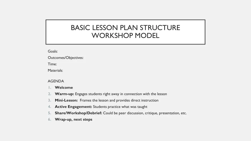basic lesson plan structure workshop model