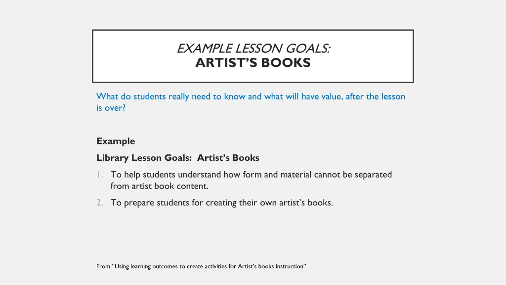 example lesson goals artist s books