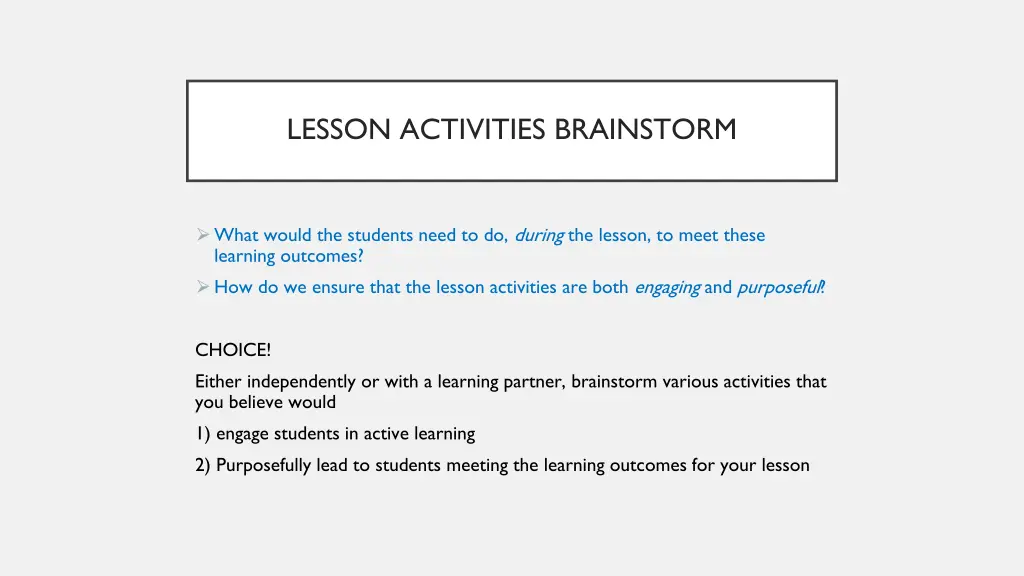 lesson activities brainstorm