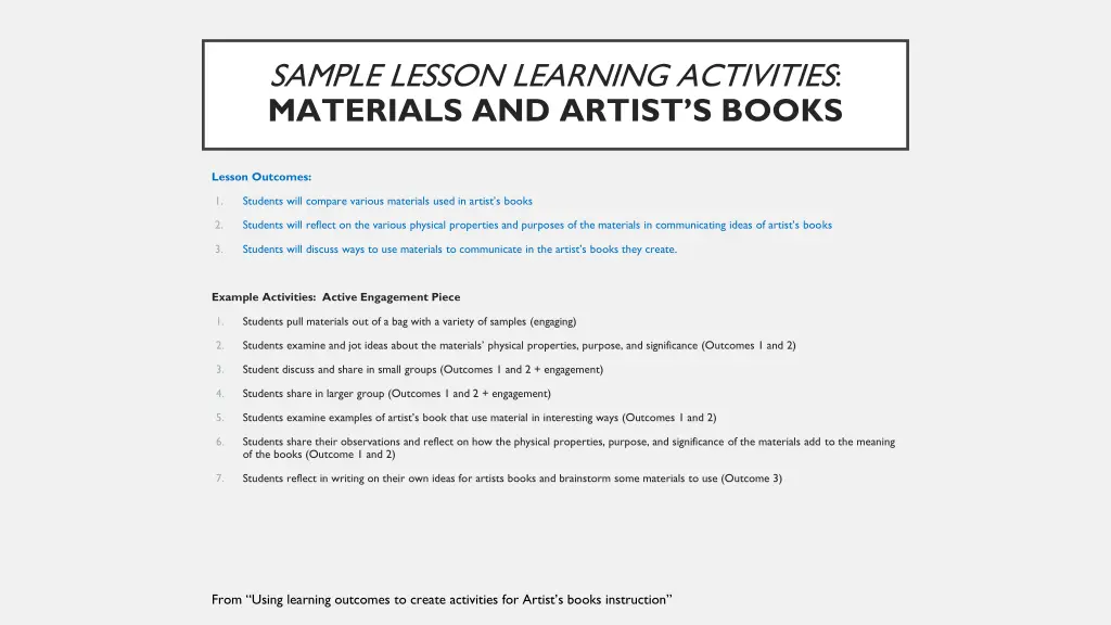 sample lesson learning activities materials