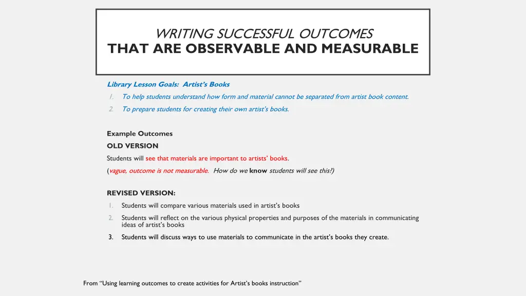 writing successful outcomes that are observable