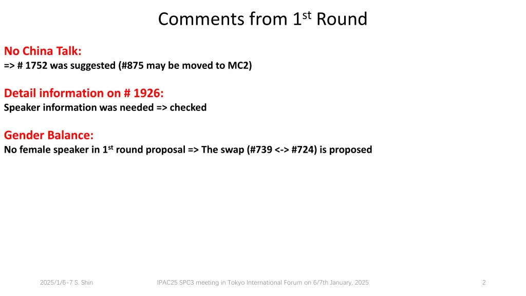 comments from 1 st round