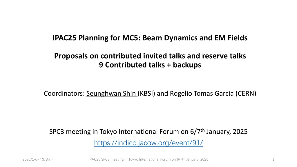 ipac25 planning for mc5 beam dynamics